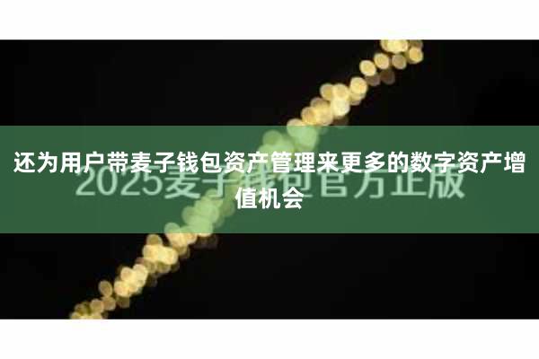 还为用户带麦子钱包资产管理来更多的数字资产增值机会